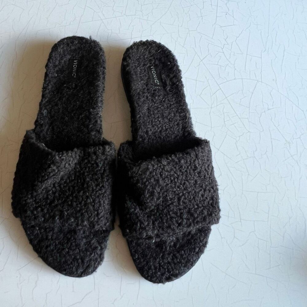 Vionic Demi Sandals Women's US 9 Black Shearling Comfort Slip On Slide
